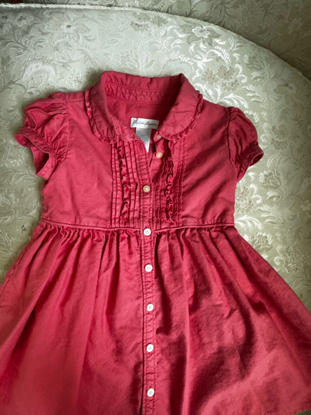 Ralph Lauren Girls Ruffled Button-Front Dress - Raspberry Pink - Picture 2 of 2